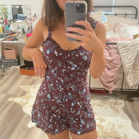 Urban Outfitters Pants - Urban outfitters brown blue floral romper